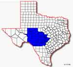 Map showing the counties of the Edwards Plateau